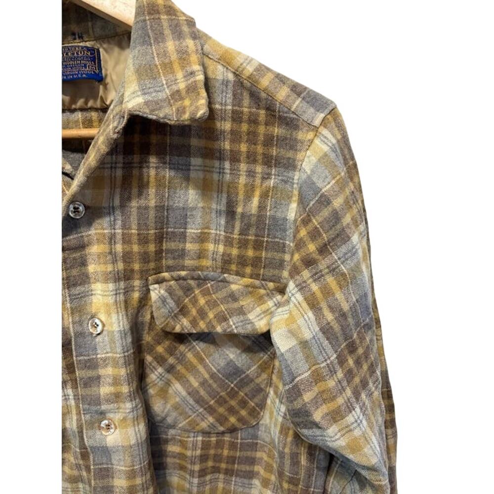 Vintage Pendleton Wool Board Flannel brown Plaid Flap Pockets. Unique Sz m - Picture 6 of 10